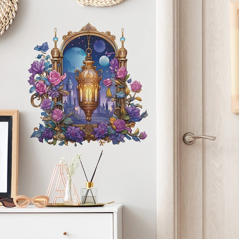 Dreamy Purple Flower Chandelier Wall Sticker Fantasy Starry Sky PVC Decorative Mural For Bedroom Living Room Home Decor