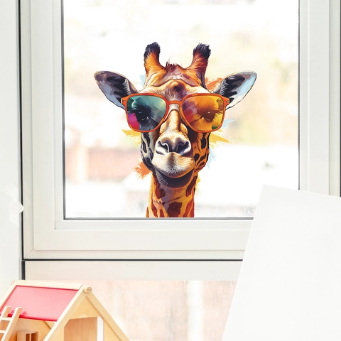 Künstlerischer Giraffe Mit Sonnenbrille Wandaufkleber Buntes Tier PVC Aufkleber Für Schlafzimmer Fenster Haus Deko