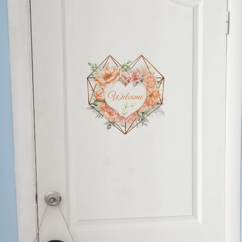 Welcome Door Sticker Heart Flower Wreath Wall Decal Modern Minimalist PVC Self Adhesive Art Mural For Home Decor
