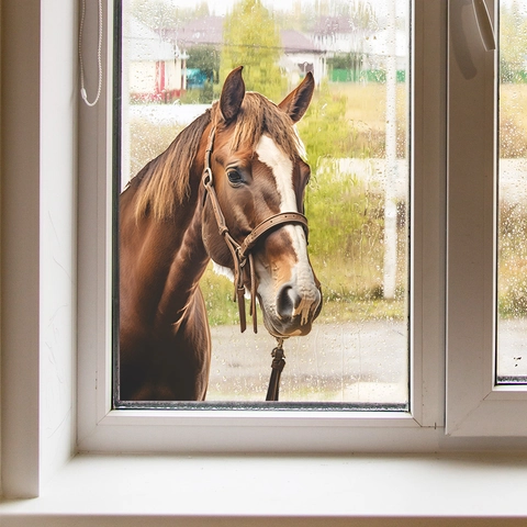 3D Realistic Horse Window Cling Static PVC Sticker Waterproof Removable Glass Decal For Living Room Bedroom Home Decor