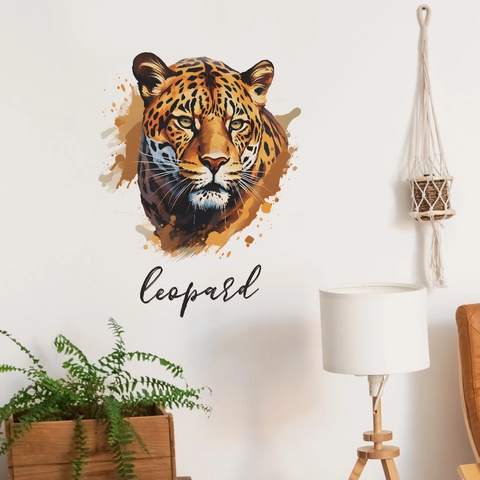 Künstlerisches Aquarell Leopard Kopf Wandtattoo PVC Selbstklebend Tier Wandbild Aufkleber Für Wohnzimmer Schlafzimmer Zuhause Dekoration