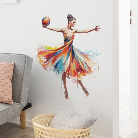 Artistico Ragazza di Ginnastica Ritmica Adesivo da Parete Acquerello Arcobaleno Ballerina Decalcomania per Soggiorno Camera da Letto Decorazione della Casa