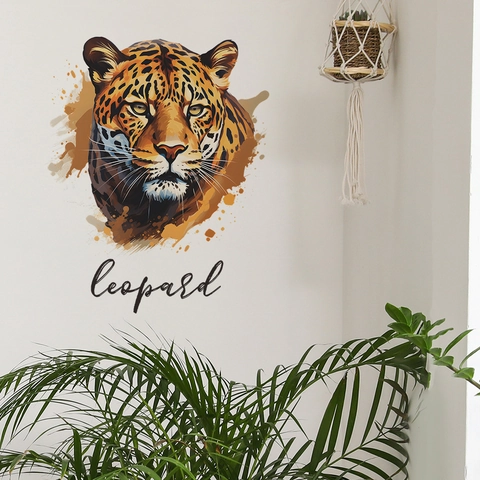 Künstlerisches Aquarell Leopard Kopf Wandtattoo PVC Selbstklebend Tier Wandbild Aufkleber Für Wohnzimmer Schlafzimmer Zuhause Dekoration