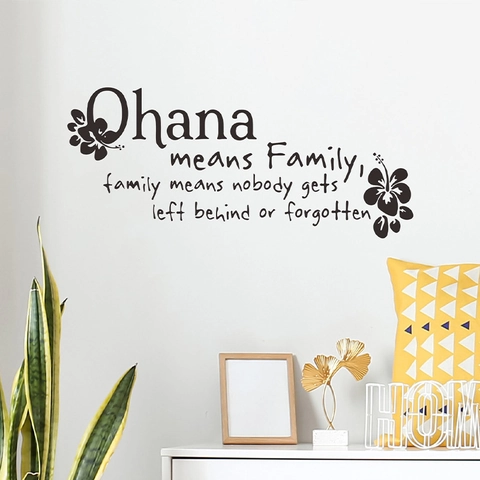 Adesivo da Parete Ohana Means Family Citazione Fiori Silhouette Botanica Decalcomania in PVC Removibile Per Soggiorno Camera Gioielli