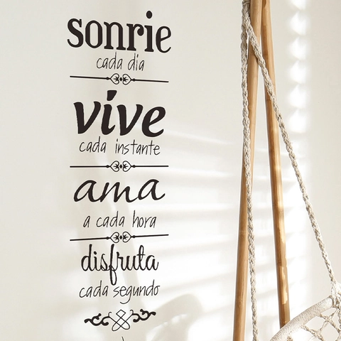 Adesivi Murali con Citazioni Spagnole in PVC Decalcomanie Decorative per Camera da Letto Soggiorno Sorriso Vita Amore Slogan Nero Casa