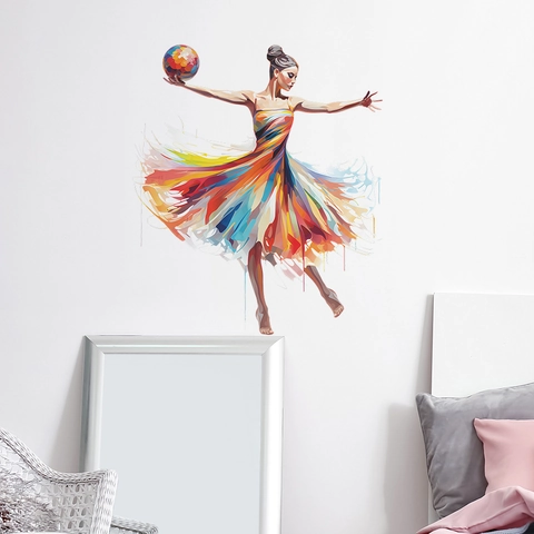 Artistico Ragazza di Ginnastica Ritmica Adesivo da Parete Acquerello Arcobaleno Ballerina Decalcomania per Soggiorno Camera da Letto Decorazione della Casa