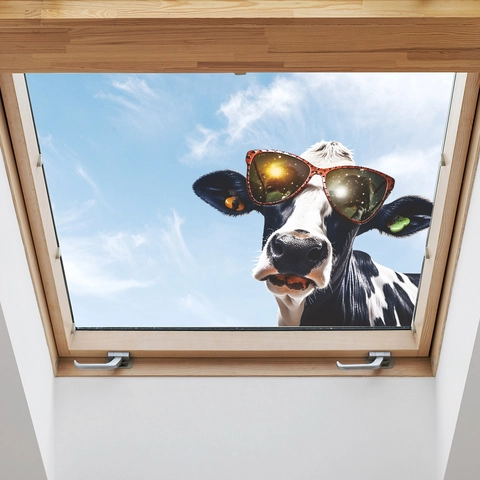 Divertida Vaca Asomada Con Gafas de Sol Animal Humorístico Pegatina Ventana UV Estática Calcomanía PVC Decoración Hogar