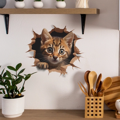 3D Creatieve Kat Muursticker Door De Muur Schattige Cartoon Dier PVC Waterdicht Verwijderbare Decoratie Voor Woonkamer Slaapkamer