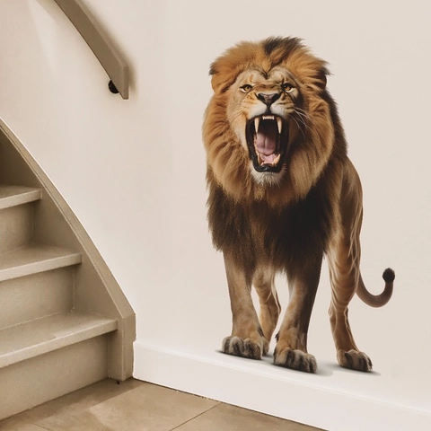 Pegatina de Pared 3D de León Rugiente Realista de PVC Mural Autoadhesivo Para Sala de Estar Dormitorio Escalera Decoración Casa