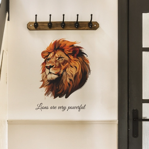 Künstlerisches Löwenkopf Wandtattoo Mit Inspirierendem Zitat PVC Abnehmbarer Löwe Aufkleber Für Wohnzimmer Schlafzimmer Deko