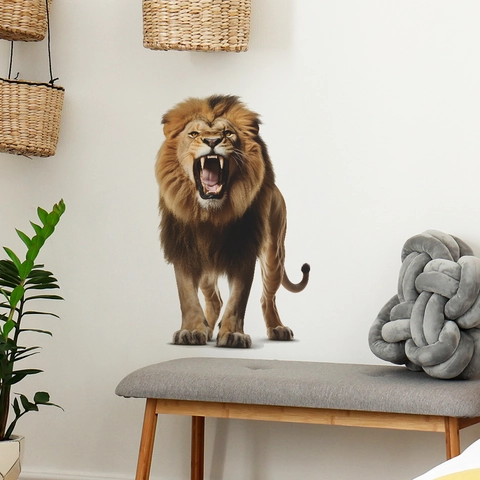 Pegatina de Pared 3D de León Rugiente Realista de PVC Mural Autoadhesivo Para Sala de Estar Dormitorio Escalera Decoración Casa