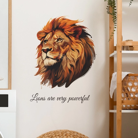 Künstlerisches Löwenkopf Wandtattoo Mit Inspirierendem Zitat PVC Abnehmbarer Löwe Aufkleber Für Wohnzimmer Schlafzimmer Deko