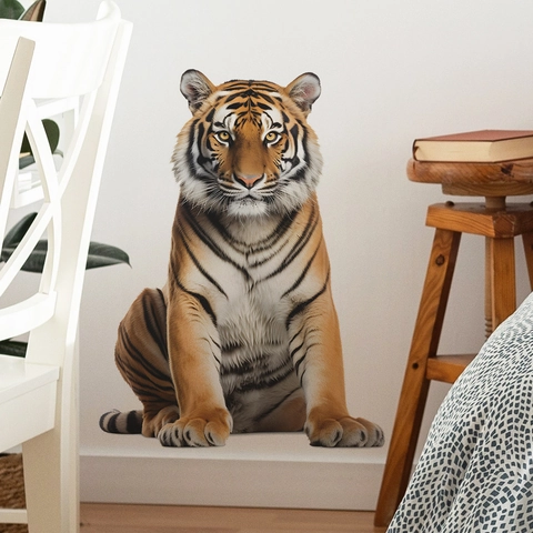 Adhesivo de Pared de Cabeza de Tigre Realista PVC Impermeable Decoración Artística para Sala de Estar Dormitorio Hogar