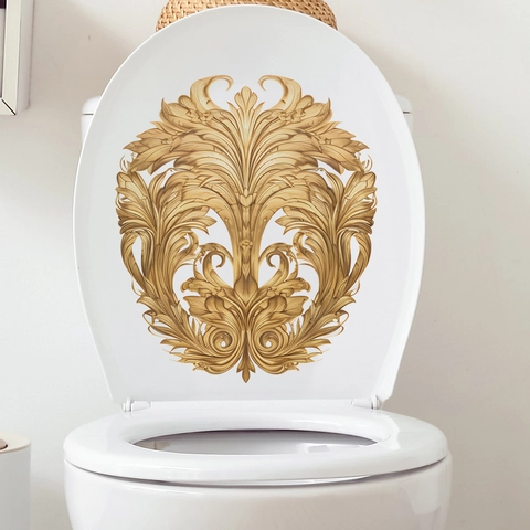 Barok Goud Toiletsticker Waterdicht PVC Acanthusblad Sticker Voor Badkamer Woondecoratie Vintage Bloemen Muurschildering