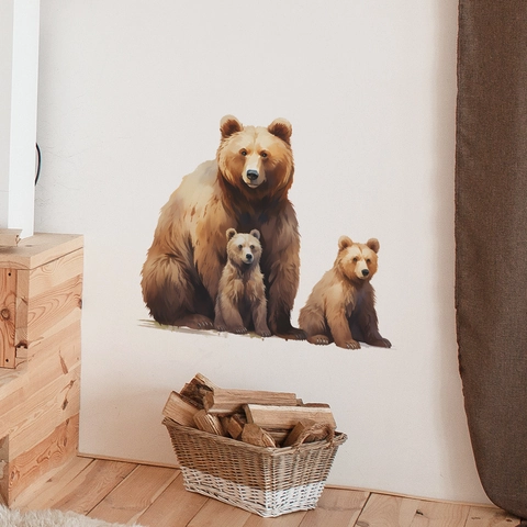 Cartoon Brown Bear Family Wall Sticker Watercolor Animal PVC Decal For Kids Nursery Kindergarten Home Wall Decoration