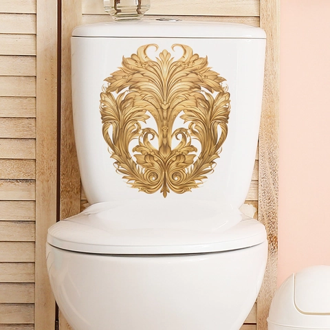 Barok Goud Toiletsticker Waterdicht PVC Acanthusblad Sticker Voor Badkamer Woondecoratie Vintage Bloemen Muurschildering