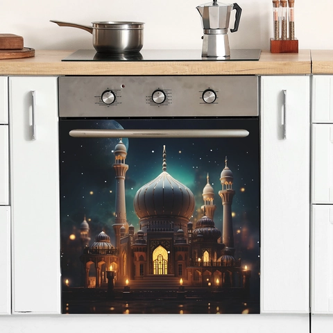 Islamic Mosque Starry Night Wall Sticker PVC Waterproof Kitchen Cabinet Appliance Decorative Film Home Decor Art Decal