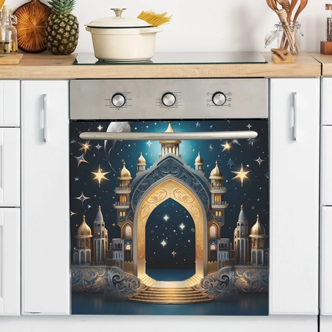 Islamic Style Golden Palace Starry Sky Wall Sticker Waterproof PVC Dishwasher Oven Cover Fridge Decal For Kitchen Home Decor