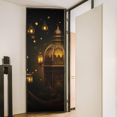 Islamische Ramadan Mond Stern Moschee Türaufkleber 3D PVC Wasserdicht Selbstklebend Wandtattoos Für Wohnzimmer Home Dekor