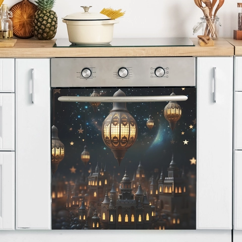 Ramadan Eid Mubarak Kitchen Appliance Sticker PVC Lantern Mosque Star Moon Wall Decal For Dishwasher Oven Home Decor
