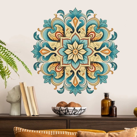 Mandala Wall Sticker Bohemian Retro Symmetrical Floral Pattern PVC Decal For Living Room Bedroom Interior Art Decor