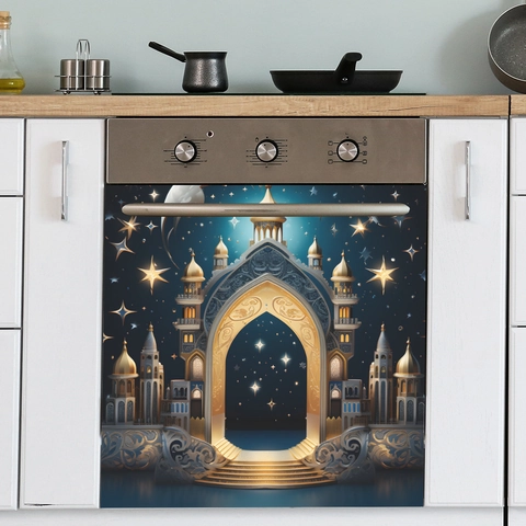 Islamic Style Golden Palace Starry Sky Wall Sticker Waterproof PVC Dishwasher Oven Cover Fridge Decal For Kitchen Home Decor