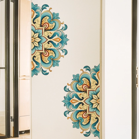 Mandala Wall Sticker Bohemian Retro Symmetrical Floral Pattern PVC Decal For Living Room Bedroom Interior Art Decor