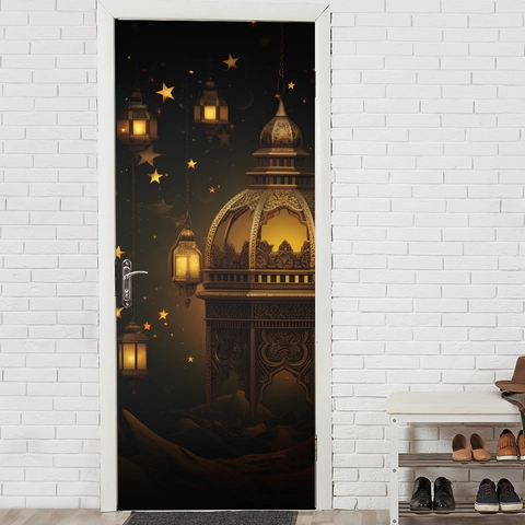 Islamische Ramadan Mond Stern Moschee Türaufkleber 3D PVC Wasserdicht Selbstklebend Wandtattoos Für Wohnzimmer Home Dekor