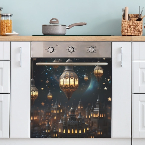 Ramadan Eid Mubarak Kitchen Appliance Sticker PVC Lantern Mosque Star Moon Wall Decal For Dishwasher Oven Home Decor