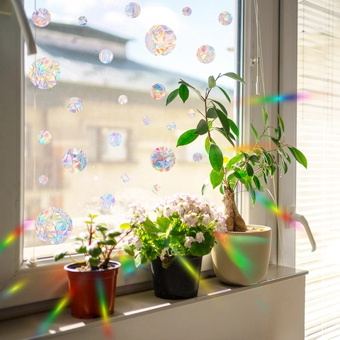 Regenbogen Fensterfolie Holografische Kreis Suncatcher Aufkleber PVC Statisch Haftende Prismen Fensterbilder Für Haus Deko Glas