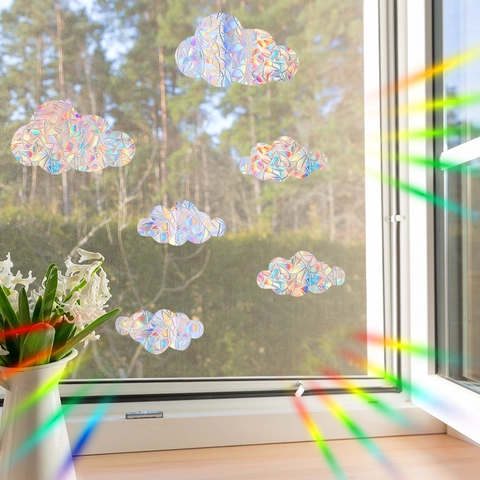 Regenboog Wolk Suncatcher Venstersticker 3D Laser Iriserend Glas Stickers PVC Prisma Statische Hecht voor Huis Kantoor Decor