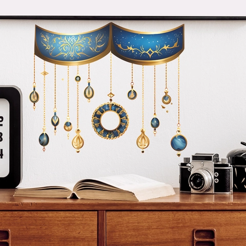 Nahost-Stil PVC Wandaufkleber Blau Gold Anhänger Muster Dekoratives Wandtattoo Für Wohnzimmer Schlafzimmer Home Decor