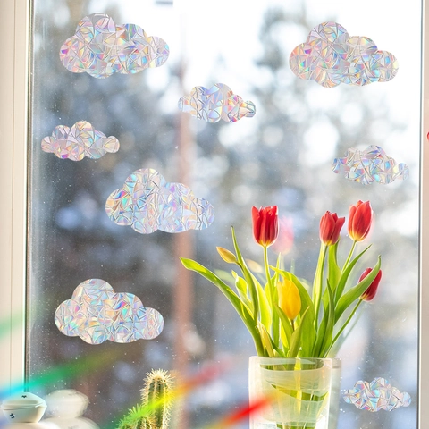 Regenboog Wolk Suncatcher Venstersticker 3D Laser Iriserend Glas Stickers PVC Prisma Statische Hecht voor Huis Kantoor Decor