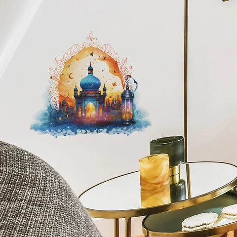 Adesivo da Parete Creativo Castello Moschea Islamica PVC Autoadesivo Decalcomania d'Arte per Soggiorno Camera da Letto Casa