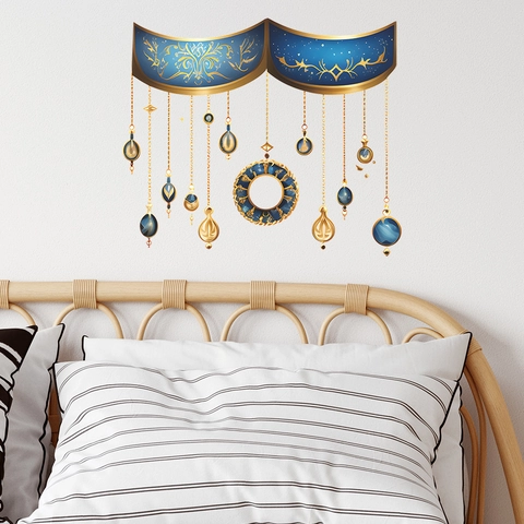 Nahost-Stil PVC Wandaufkleber Blau Gold Anhänger Muster Dekoratives Wandtattoo Für Wohnzimmer Schlafzimmer Home Decor