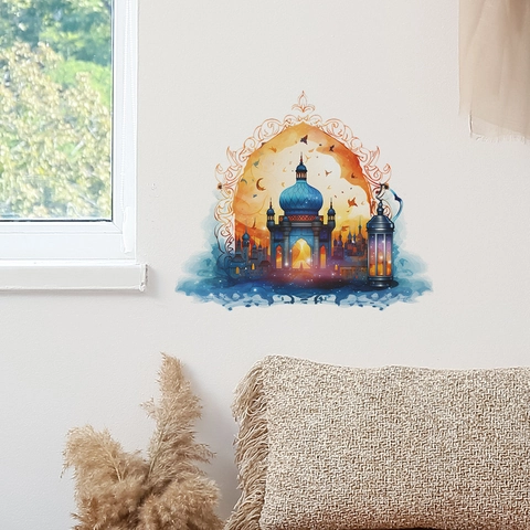 Adesivo da Parete Creativo Castello Moschea Islamica PVC Autoadesivo Decalcomania d'Arte per Soggiorno Camera da Letto Casa