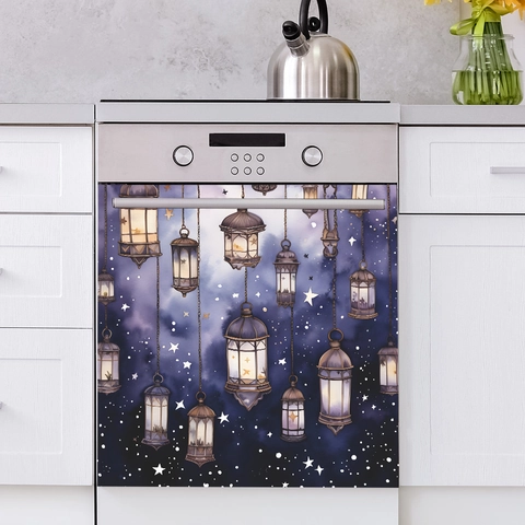 Modern Purple Hanging Lanterns Starry Sky Wall Stickers PVC Dreamy Starry Night Printed Home Decor Wall Decals For Kitchen Dining Room