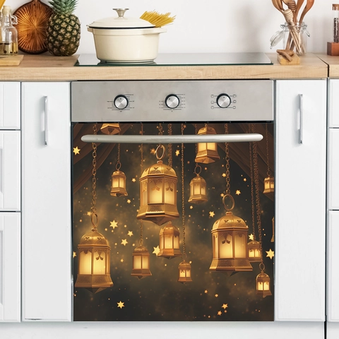 Modern Minimalist Middle Eastern Ramadan Lantern Stars Pattern PVC Self Adhesive Wall Sticker For Kitchen Appliance Decoration