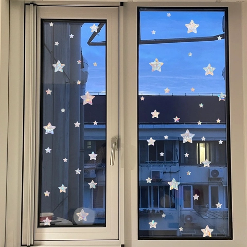Pegatinas de Ventana de Estrella Holográfica Calcomanía de Vidrio de Prisma de Arcoíris Láser PVC Atrapasol para Decoración Hogar
