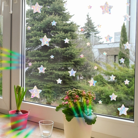 Pegatinas de Ventana de Estrella Holográfica Calcomanía de Vidrio de Prisma de Arcoíris Láser PVC Atrapasol para Decoración Hogar