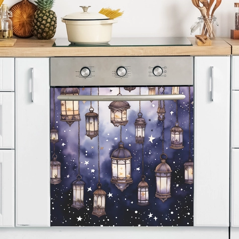 Modern Purple Hanging Lanterns Starry Sky Wall Stickers PVC Dreamy Starry Night Printed Home Decor Wall Decals For Kitchen Dining Room
