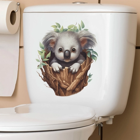 3D Cartoon Koala Boomtak Toiletbril Sticker Waterdicht PVC Badkamer Muursticker Home Decoratieve Verwijderbare Dieren Poster