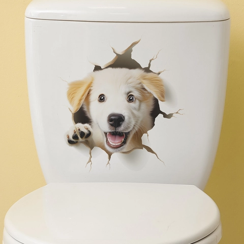3D Cute Dog Toilet Sticker PVC Waterproof Puppy Wall Decal Creative Animal Hole Wall Sticker For Bathroom Toilet Lid Decor