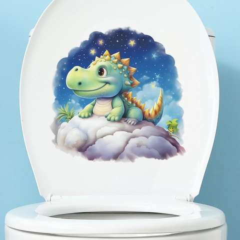 Cartoon Dreamy Starry Sky Dinosaur Toilet Sticker Waterproof PVC Bathroom Home Decorative Decal Self Adhesive Wall Sticker