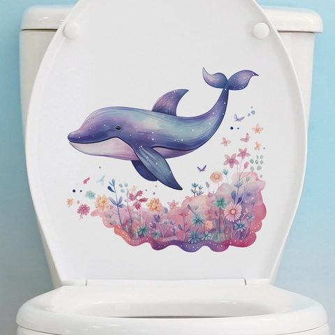 Aquarell Delfin Blume Schmetterling Toilettenaufkleber Wasserdicht PVC Wandtattoo Für Badezimmer Home Decor Abnehmbar Deckel Aufkleber