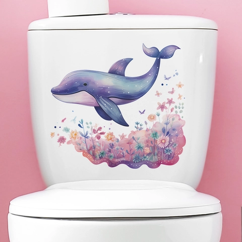 Aquarell Delfin Blume Schmetterling Toilettenaufkleber Wasserdicht PVC Wandtattoo Für Badezimmer Home Decor Abnehmbar Deckel Aufkleber