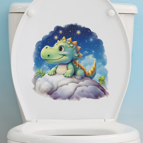 Cartoon Dreamy Starry Sky Dinosaur Toilet Sticker Waterproof PVC Bathroom Home Decorative Decal Self Adhesive Wall Sticker