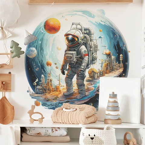 Astronaut Weltraum Planet Wandtattoo PVC Selbstklebend Cartoon Wandaufkleber Für Kinderzimmer Kindergarten Hintergrund Dekoration