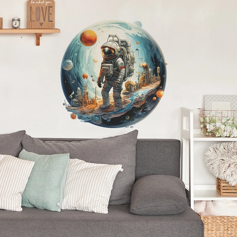 Astronaut Weltraum Planet Wandtattoo PVC Selbstklebend Cartoon Wandaufkleber Für Kinderzimmer Kindergarten Hintergrund Dekoration