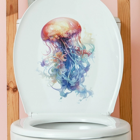 Pegatina para Inodoro de Medusa Multicolor de Ensueño Calcomanía de PVC Impermeable para Baño Decoración del Hogar